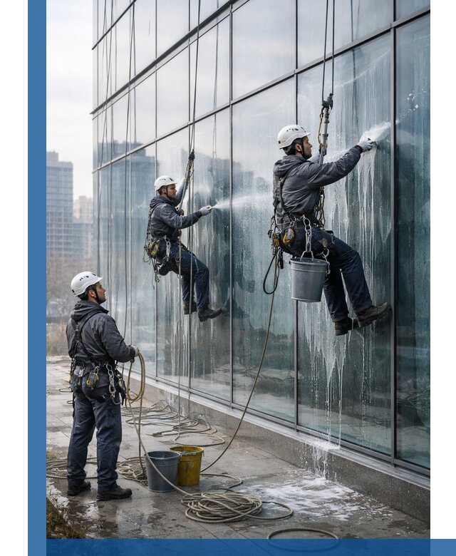 Промышленная мойка панорамных окон на высоте в Ефремах