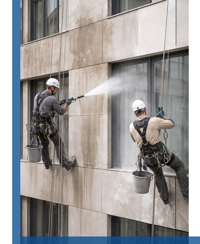 Послестроительная мойка фасада промышленным альпинизмом в Ефремах