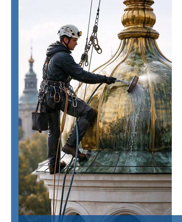 Профессиональная мойка куполов и шпилей высотными альпинистами в Ефремах