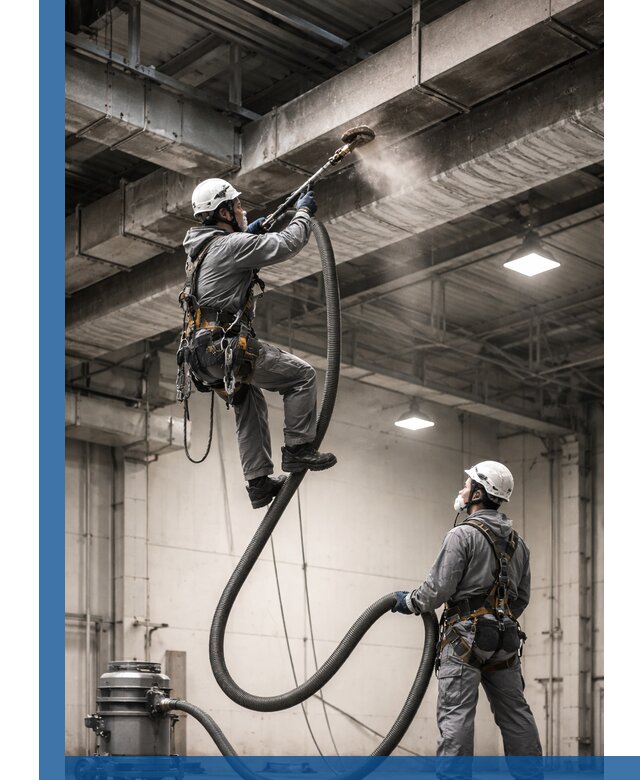 Обеспыливание потолочных конструкций в Ефремах промышленным альпинизмом