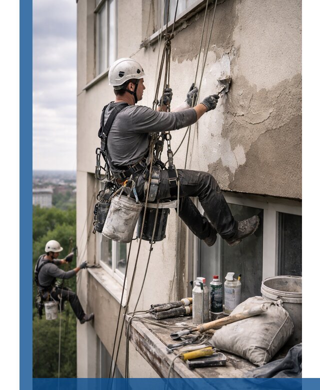 Косметический ремонт фасада зданий в Ефремах промышленными альпинистами