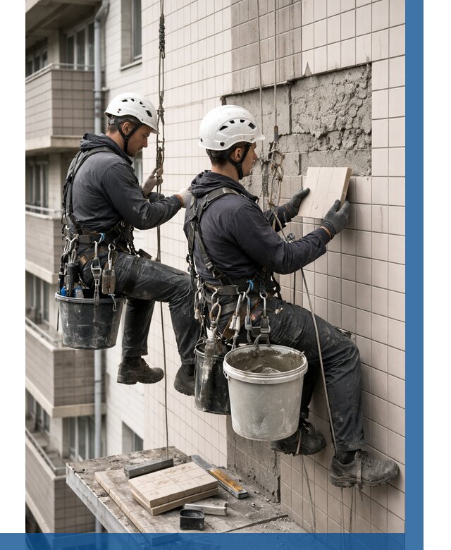 Ремонт облицовки фасада плиткой в Ефремах от 1844 р. | ВЫСОТНИК-Фрм