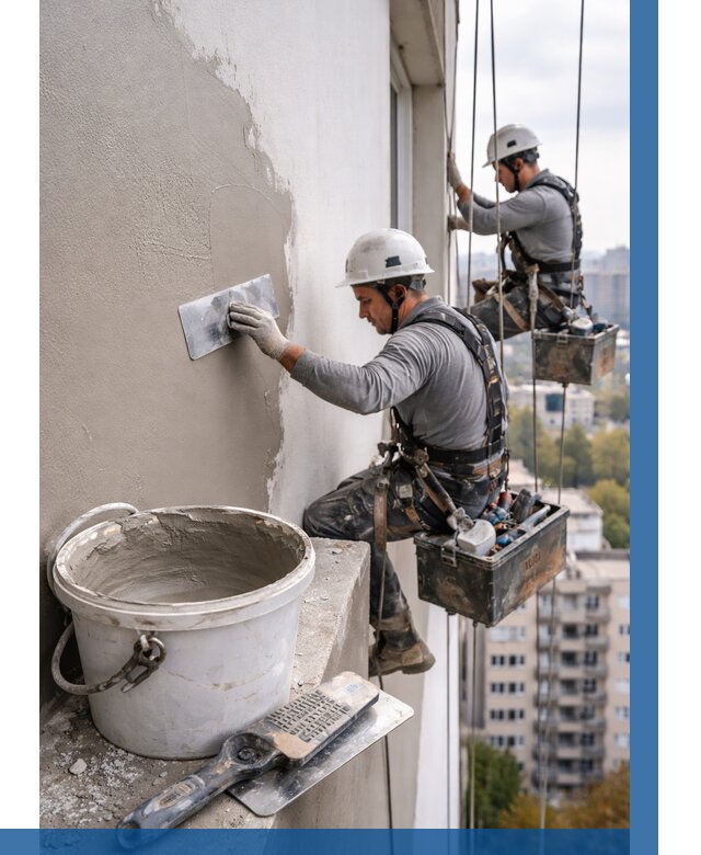 Шпаклевка фасада на высоте в Ефремах от 717 р. | ВЫСОТНИК-Фрм