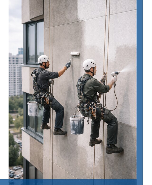 Покраска фасада альпинистами в Ефремах от 307 р. | ВЫСОТНИК-Фрм