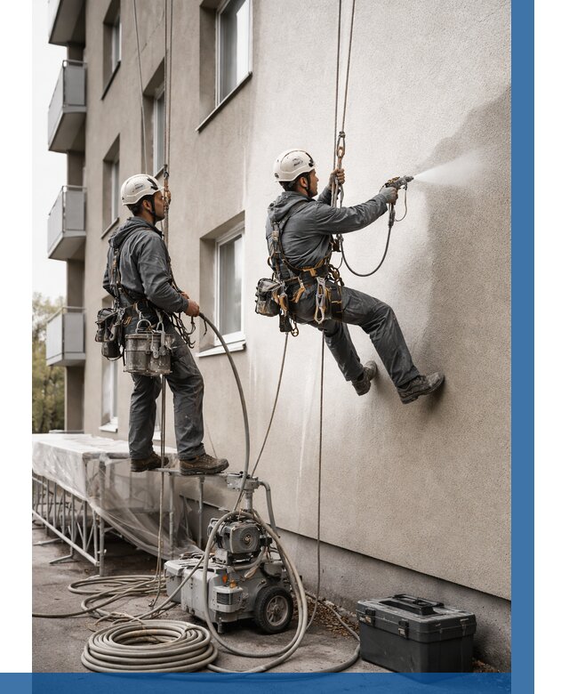 Безвоздушная покраска фасада в Ефремах от 225 р/м² | ВЫСОТНИК-Фрм