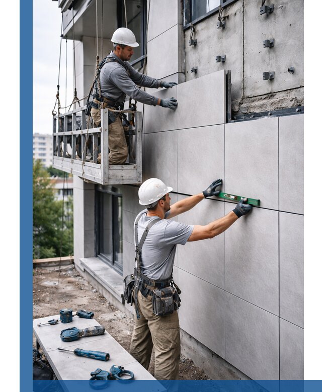 Монтаж керамогранита на фасад в Ефремах под ключ с гарантией качества