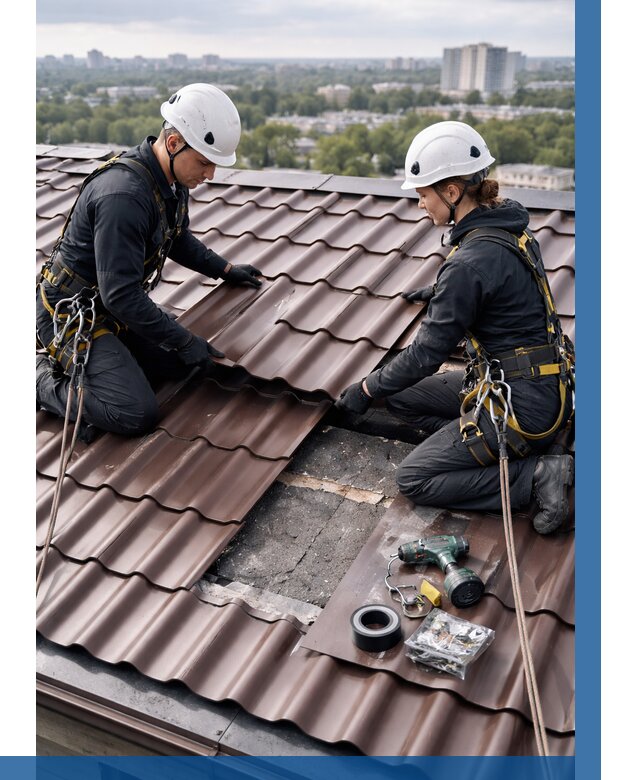 Ремонт металлочерепицы на крыше в Ефремах от 922 р. | ВЫСОТНИК-Фрм