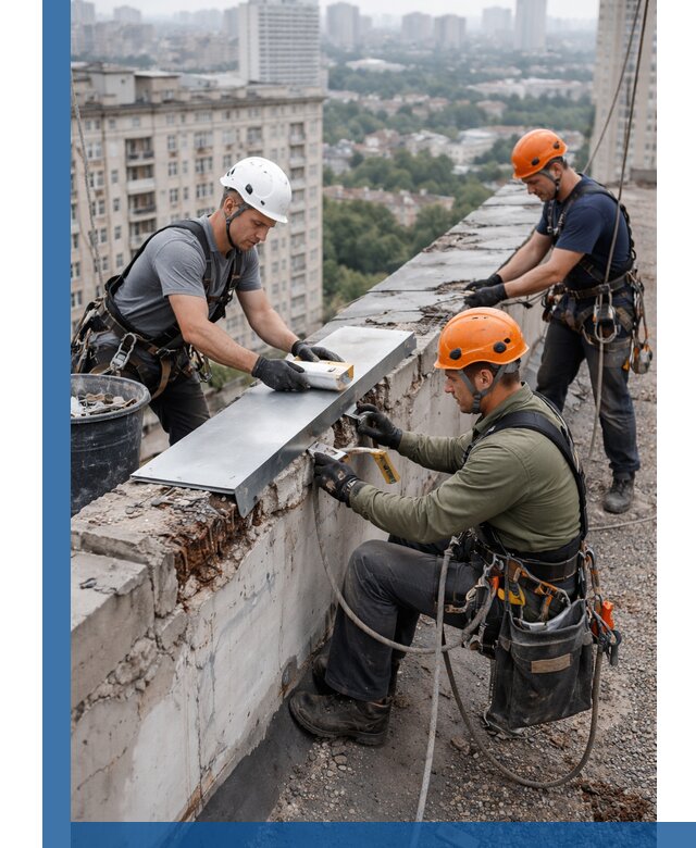 Ремонт парапета на кровле в Ефремах, высотные работы с гарантией