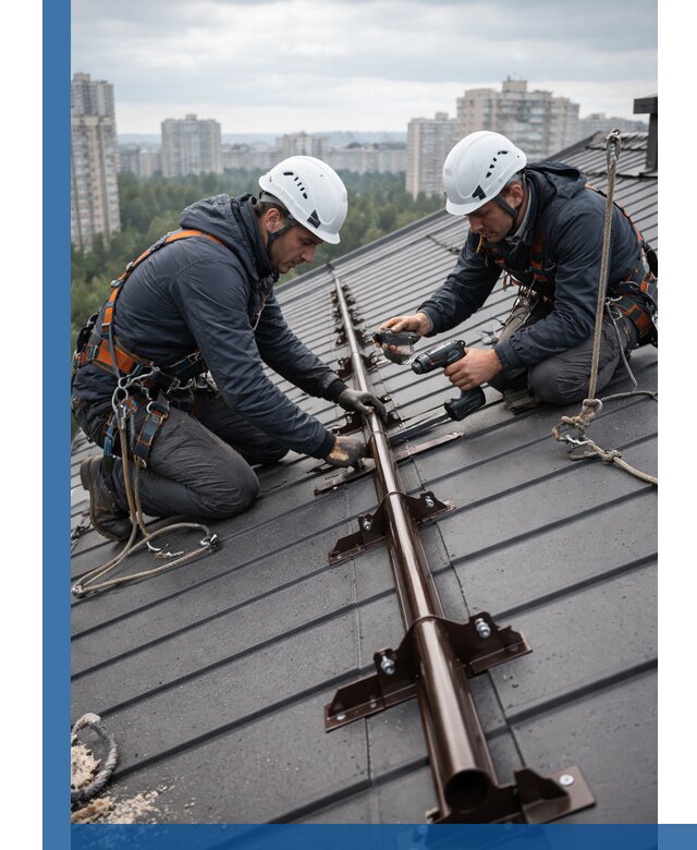 Монтаж снегозадержателей на кровле зданий в Ефремах под ключ