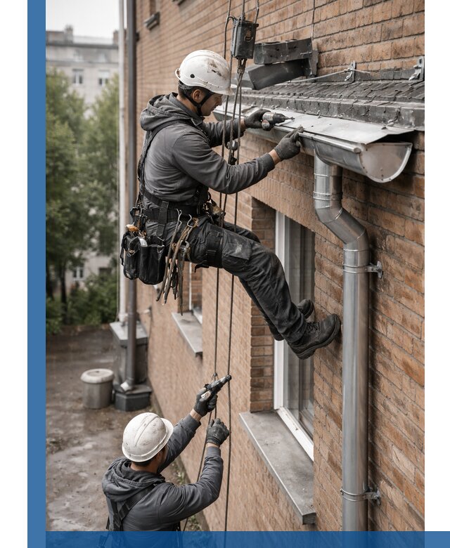 Монтаж водосточной системы на здании в Ефремах под ключ