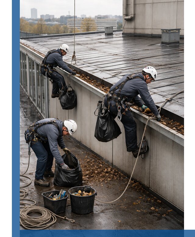 Очистка кровли по периметру в Ефремах силами промышленных альпинистов