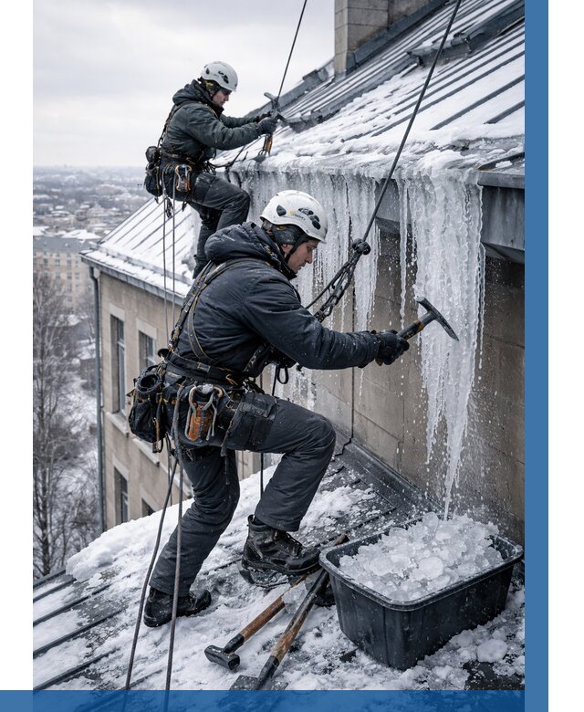 Удаление наледи с кровли в Ефремах от 5635 р. | ВЫСОТНИК-Фрм