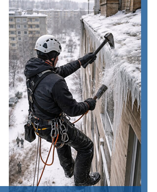 Сбивание сосулек с крыши в Ефремах по цене от 4610 р. | ВЫСОТНИК-Фрм