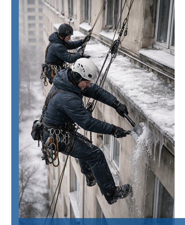 Удаление наледи и сосулек с карнизов в Ефремах профессионально