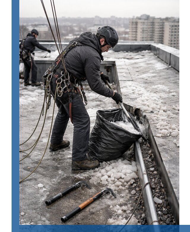 Аварийная очистка кровли в Ефремах от промальпинистов