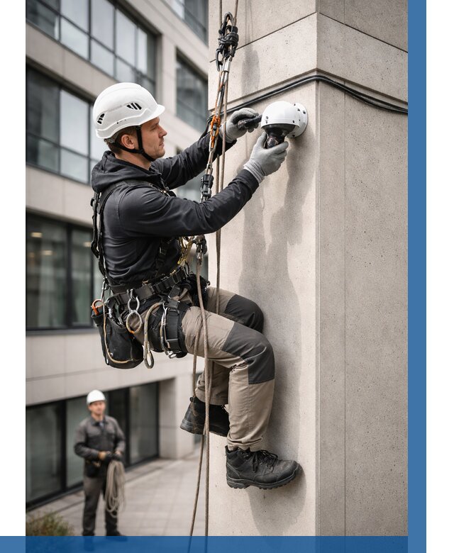 Монтаж камер видеонаблюдения на фасаде в Ефремах от 8708 р.-ВЫСОТНИК-Фрм