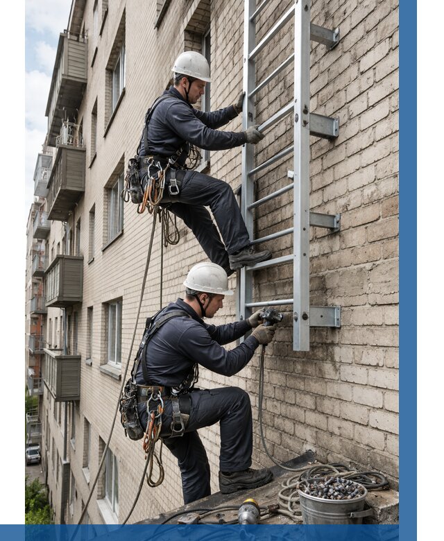 Монтаж пожарной лестницы в Ефремах от 25613 р заказать у ВЫСОТНИК-Фрм