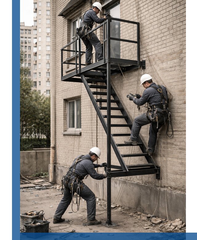 Монтаж пожарной лестницы в Ефремах, установка и крепление