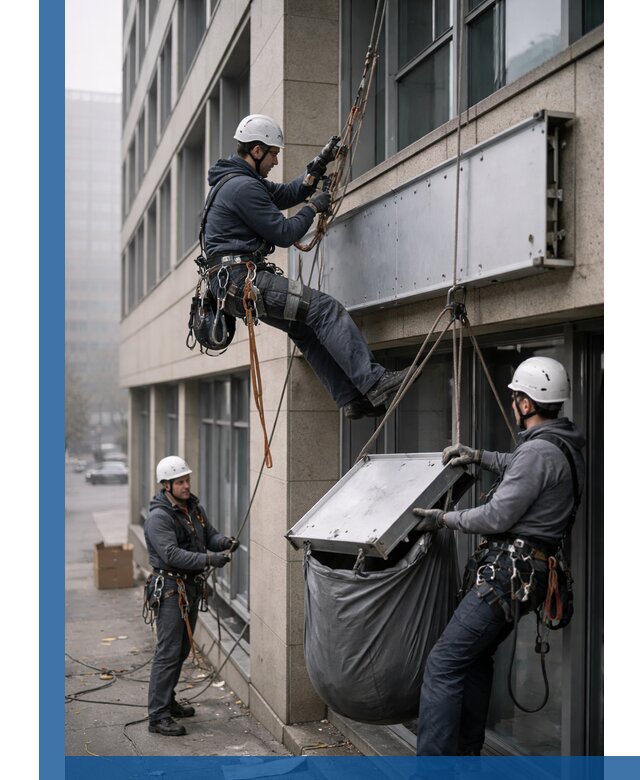 Демонтаж рекламной вывески с высотными работами в Ефремах