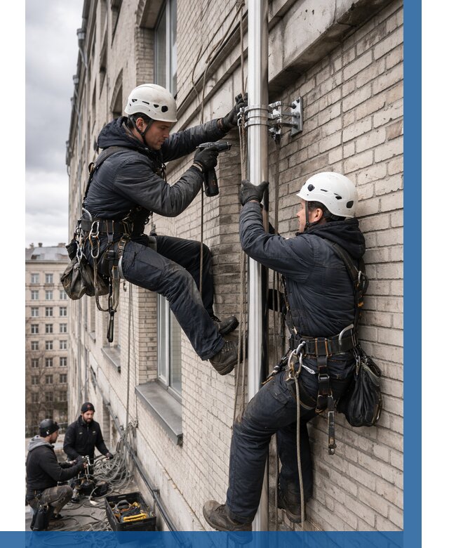 Монтаж флагштока на здании в Ефремах от 6659 р. | ВЫСОТНИК-Фрм