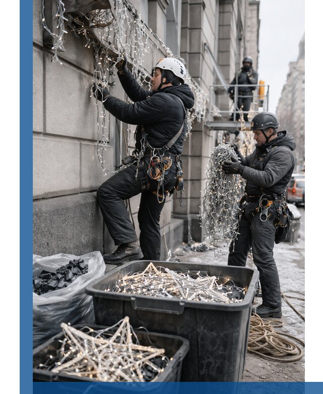 Демонтаж новогоднего оформления и гирлянд в Ефремах