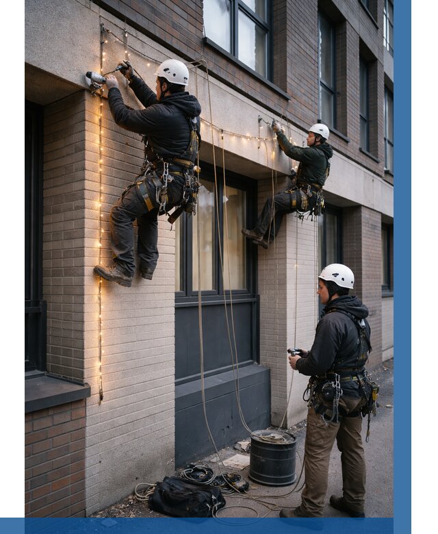 Монтаж гирлянд на фасаде в Ефремах от 3586 р. | ВЫСОТНИК-Фрм