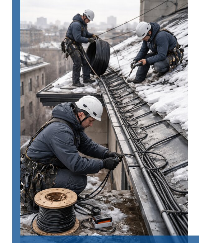 Монтаж греющего кабеля на кровле в Ефремах под ключ