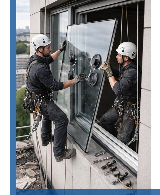 Замена стеклопакетов на высоте с промышленными альпинистами в Ефремах