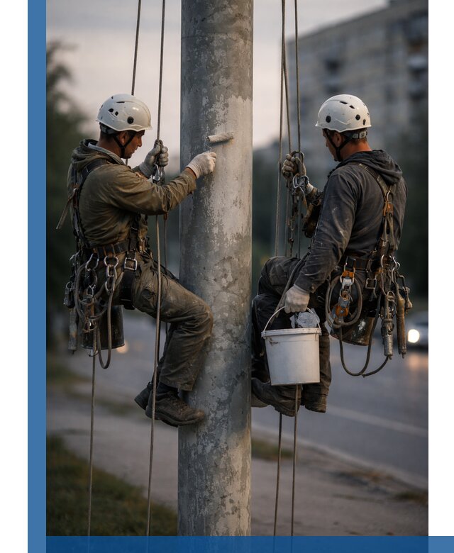 Покраска опор освещения и антикоррозийная защита в Ефремах