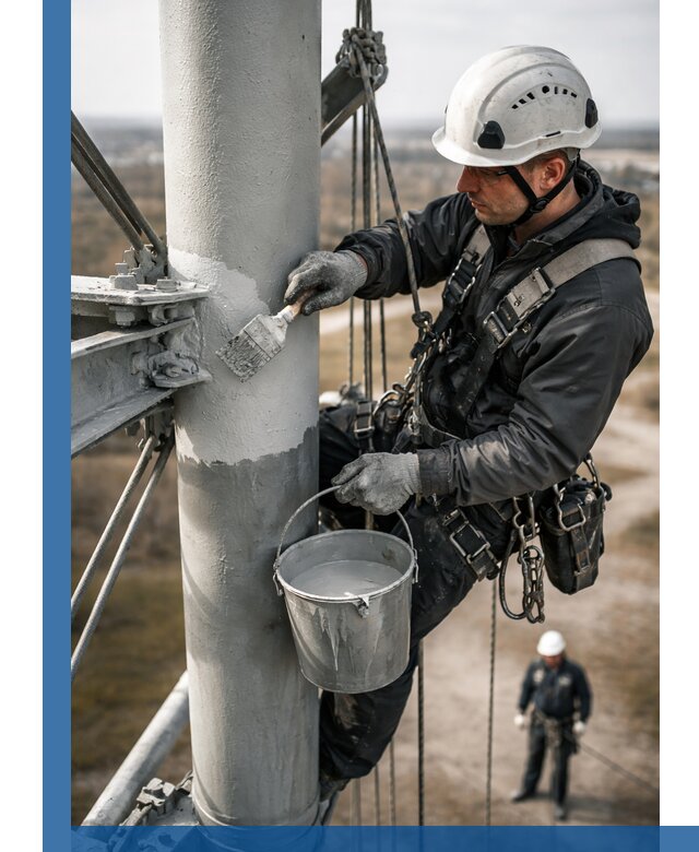 Покраска мачт связи в Ефремах промышленными альпинистами