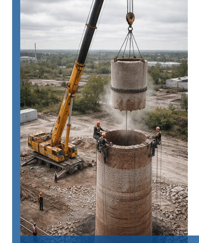 Демонтаж дымовой трубы в Ефремах с гарантиями безопасности