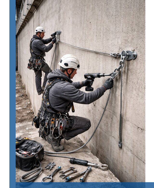 Монтаж анкерных линий высотной безопасности в Ефремах